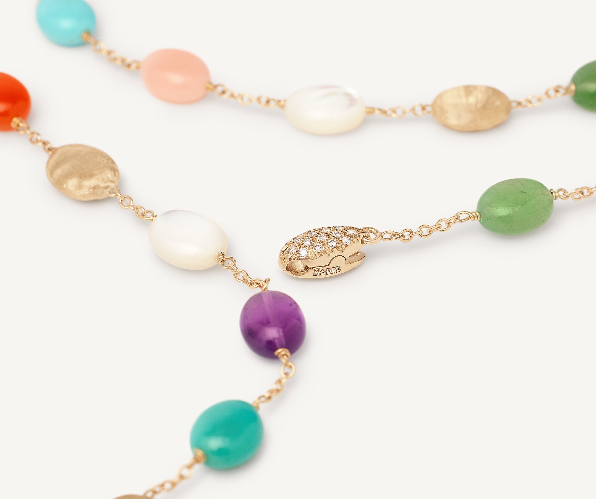 18K Yellow Gold Stone Lariat with Diamond Clasp, 18