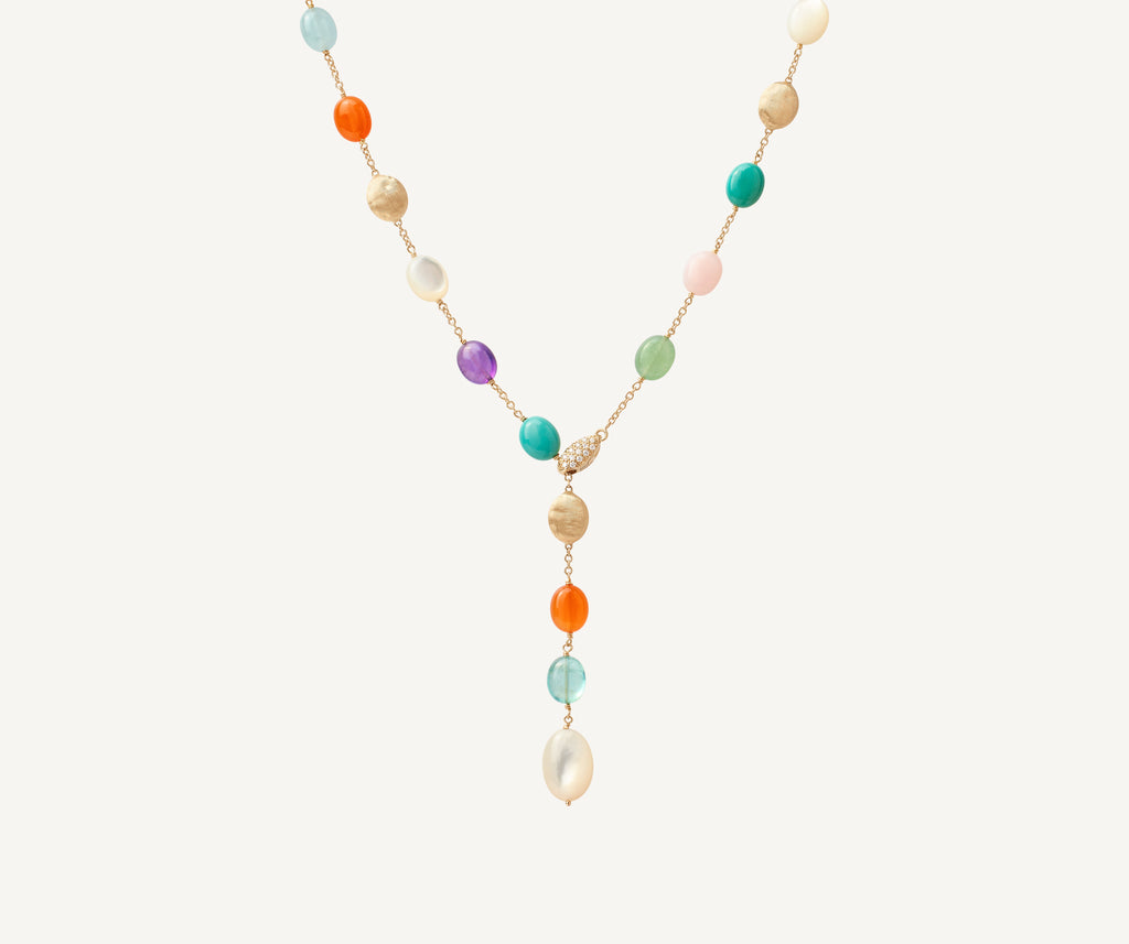 SIVIGLIA 18K Yellow Gold Siviglia Color Mixed Stone Lariat Necklace with Diamond Clasp CB2771-B_MIX_Y_02