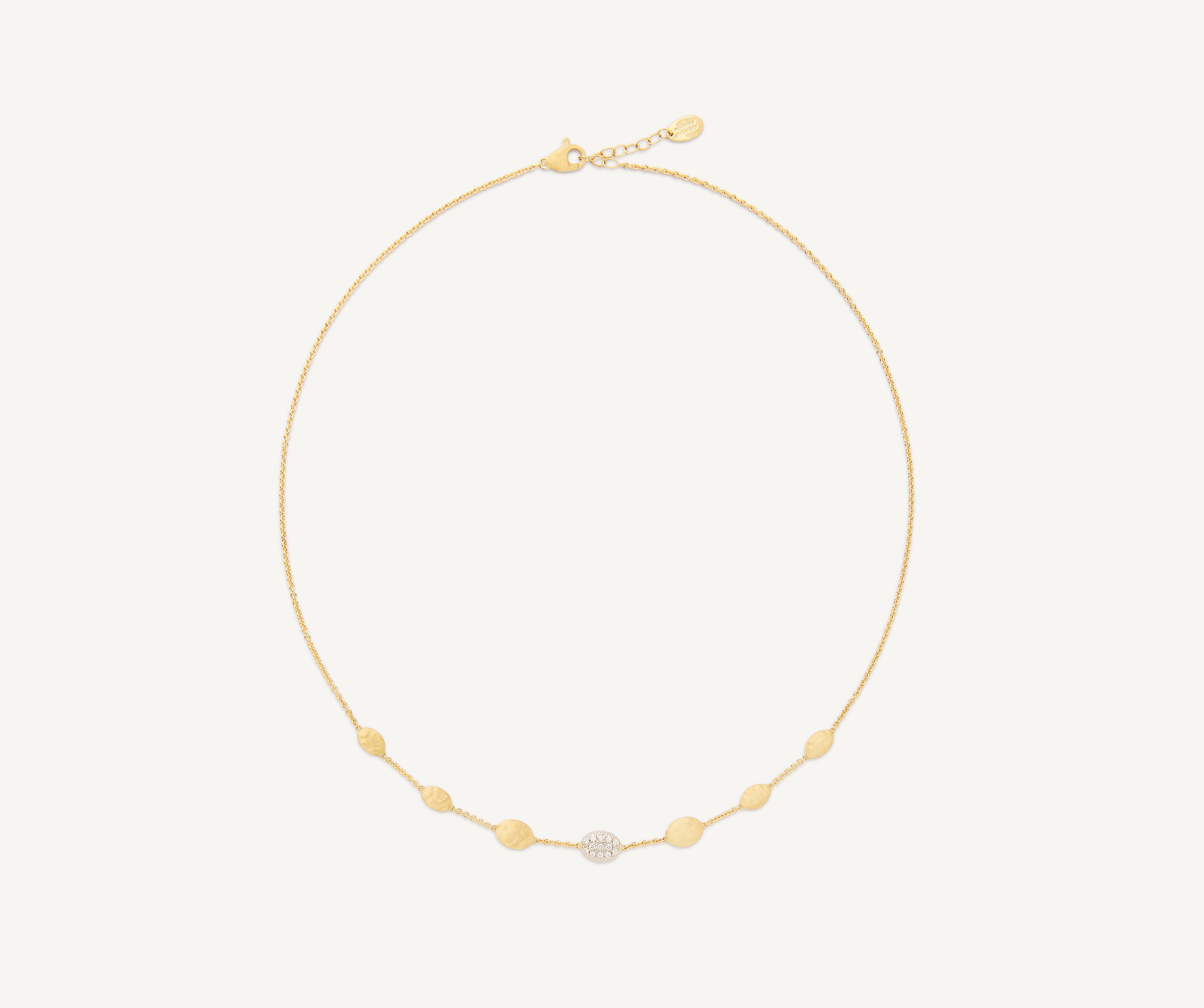 アクセサリー EDGE130 18K Yellow Gold Bean Halfsie Necklace with Diamonds, 16.5