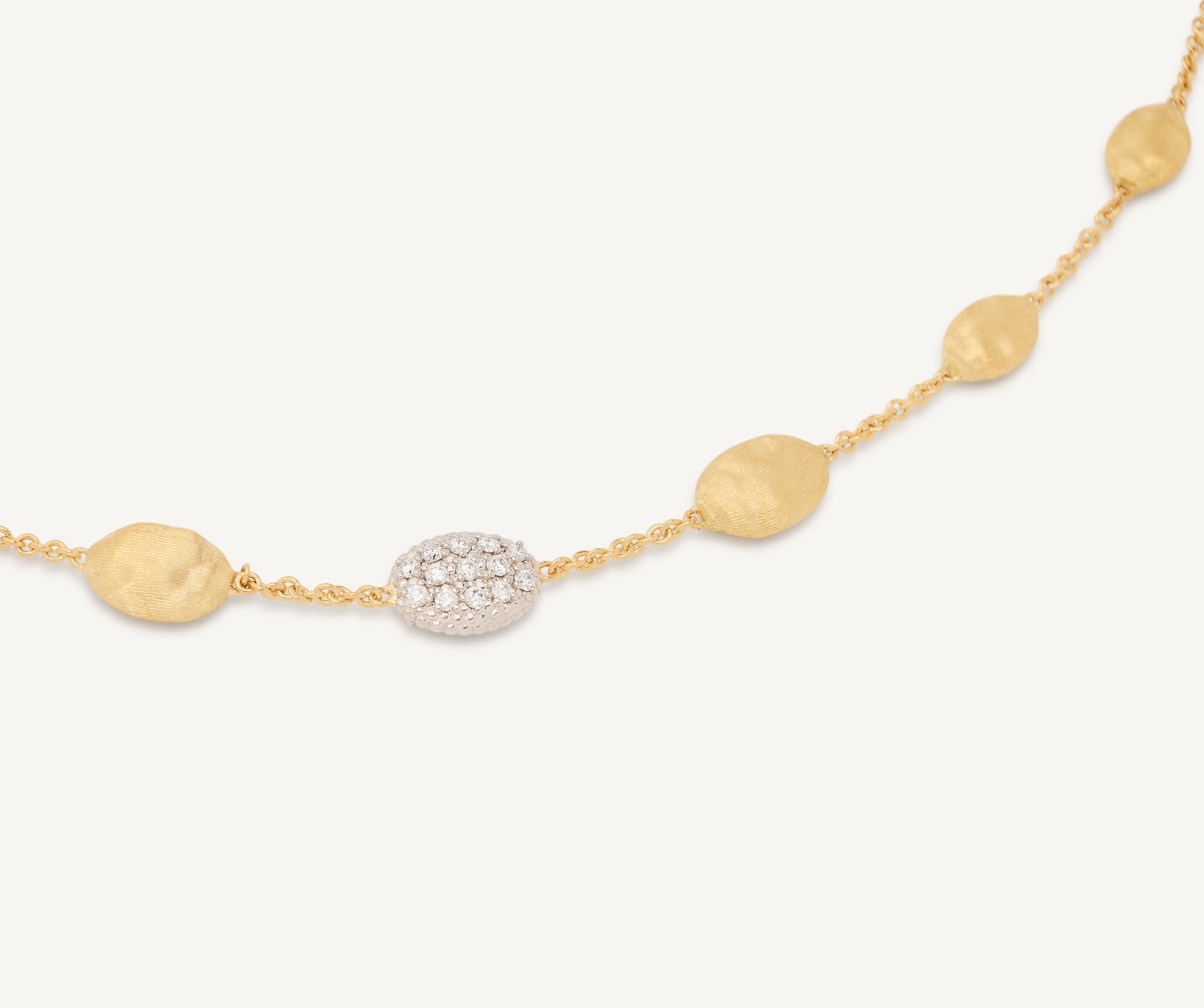 18K Yellow Gold Bean Halfsie Necklace with Diamonds, 16.5